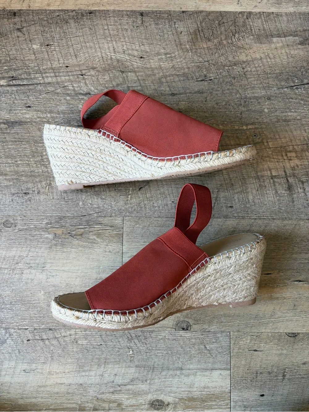 Adrienne Vittadini Faux Suede Peep Toe Calla Espadrille Wedge Heeled Sandals